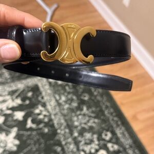 Celine Black Belt with Gold Logo Buckle